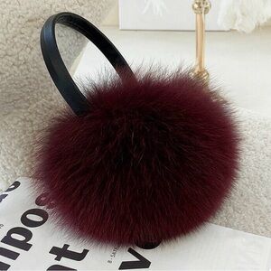 Aldo Burgundy Faux Fur Pom-Pom Ear Muff